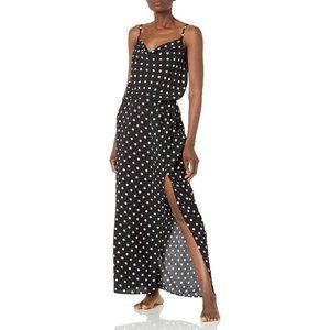 Tahari Wrap Slit Maxi Cover Up Dress Womens Medium Black White Polka Dot